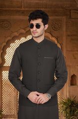 CHARCOAL BLENDED KAMEEZ SHALWAR WITH WAISTCOAT