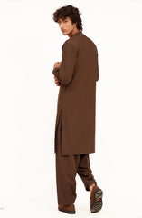DARK-BROWN BLENDED EMBROIDERED KAMEEZ SHALWAR