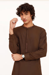 DARK-BROWN BLENDED EMBROIDERED KAMEEZ SHALWAR