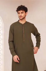 OLIVE-GREEN BLENDED EMBROIDERED KAMEEZ SHALWAR