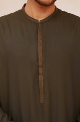 OLIVE-GREEN BLENDED EMBROIDERED KAMEEZ SHALWAR
