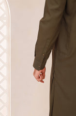 OLIVE-GREEN BLENDED EMBROIDERED KAMEEZ SHALWAR