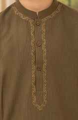 DARK-OLIVE EMBROIDERED BLENDED KAMEEZ SHALWAR