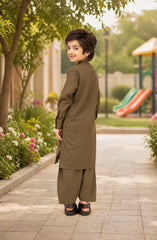 DARK-OLIVE EMBROIDERED BLENDED KAMEEZ SHALWAR
