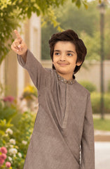 SAND-BROWN BLENDED EMBROIDERED KURTA
