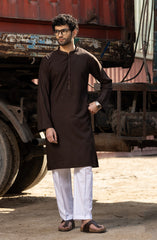 DARK-BROWN BLENDED EMBROIDERED KURTA