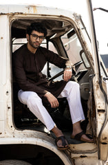DARK-BROWN BLENDED EMBROIDERED KURTA