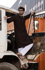 DARK-BROWN BLENDED EMBROIDERED KURTA