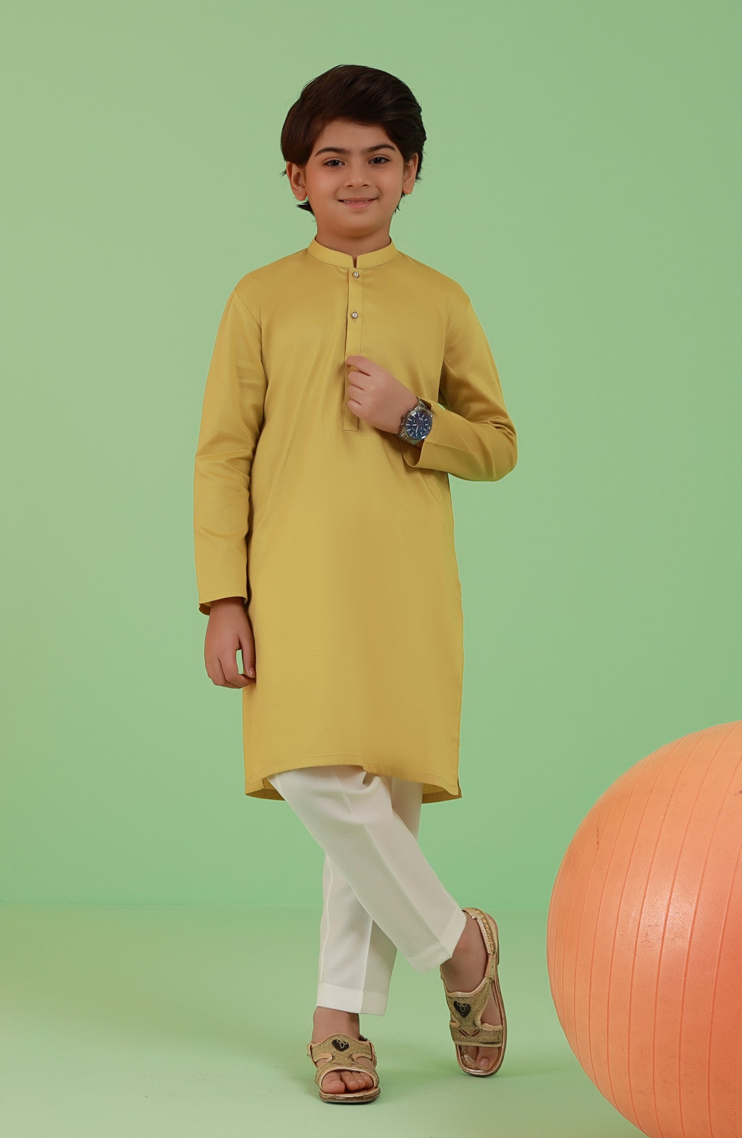 BOYS EMBROIDERED KURTA LEMON – MTJ