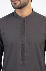 CHOCOLATE-BROWN EMBROIDERED BLENDED KAMEEZ SHALWAR