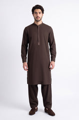 BROWN EMBROIDERED BLENDED KAMEEZ SHALWAR