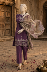 EMBROIDERED CAMBRIC STITCHED 3 PIECE