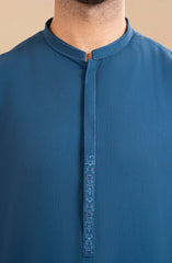 TEAL BLUE BLENDED EMBROIDERED KAMEEZ SHALWAR