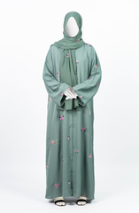 PISTA GREEN NADA ABAYA WITH EMBROIDERY