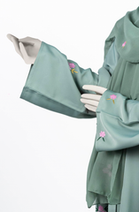 PISTA GREEN NADA ABAYA WITH EMBROIDERY