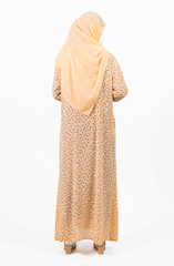 YELLOW PEACH PRINTED DOWN BUTTON ABAYA