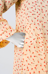 YELLOW PEACH PRINTED DOWN BUTTON ABAYA