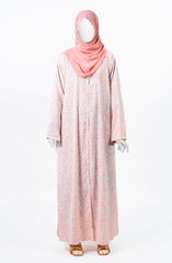 PEACH PRINTED DOWN BUTTON ABAYA