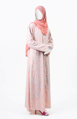 PEACH PRINTED DOWN BUTTON ABAYA