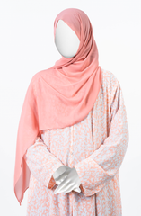 PEACH PRINTED DOWN BUTTON ABAYA