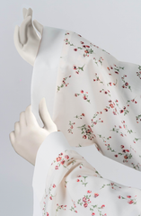 WHITE MAROON PRINTED DOWN BUTTON ABAYA