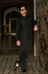 BLACK EMBROIDERED BLENDED WAISTCOAT