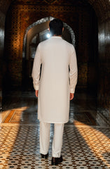 OFF-WHITE KURTA PAJAMA WITH EMBROIDERED WAISTCOAT