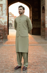 SAND BLENDED KAMEEZ SHALWAR WITH WAIST COAT
