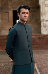 CHARCOAL BLENDED KAMEEZ SHALWAR WITH WAIST COAT