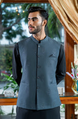 CHARCOAL EMBROIDERED BLENDED WAISTCOAT