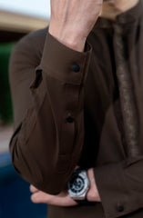 BROWN EMBROIDERED BLENDED KAMEEZ SHALWAR
