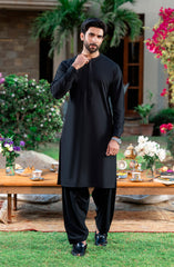 BLACK EMBROIDERED BLENDED KAMEEZ SHALWAR