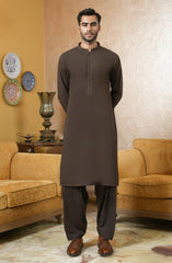 CHOCOLATE BROWN EMBROIDERED BLENDED KAMEEZ SHALWAR