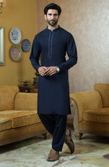 NAVY EMBROIDERED BLENDED KAMEEZ SHALWAR