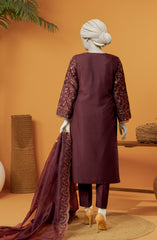 RAW SILK EMBROIDERED STITCHED 3 PIECE