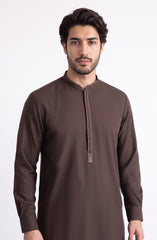 BROWN EMBROIDERED BLENDED KAMEEZ SHALWAR