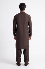 BROWN EMBROIDERED BLENDED KAMEEZ SHALWAR
