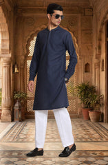 NAVY BLENDED EMBROIDERED KURTA