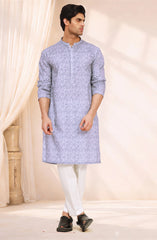 LIGHT-INDIGO 100%COTTON PRINTED KURTA