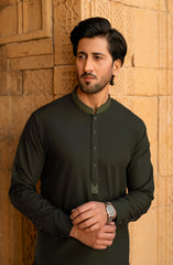 OLIVE GREEN EMBROIDERED KURTA PAJAMA