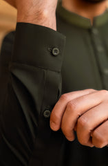 OLIVE GREEN EMBROIDERED KURTA PAJAMA