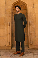 OLIVE GREEN EMBROIDERED KURTA PAJAMA