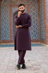 BURGUNDY EMBROIDERED KURTA PAJAMA