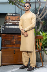 LIGHT BEIGE KAMEEZ SHALWAR WITH WAIST COAT