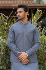 MEN KAMEEZ SHALWAR WITH WAIST COAT DENIM BLUE