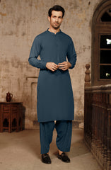 MIDNIGHT BLUE KAMEEZ SHALWAR WITH WAIST COAT