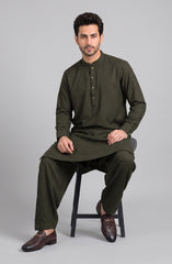 BURNT-OLIVE BLENDED KAMEEZ SHALWAR