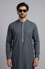 CHARCOAL-GREEN EMBROIDERED BLENDED KAMEEZ SHALWAR
