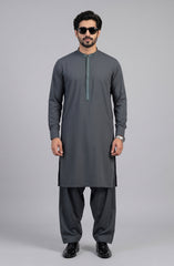 CHARCOAL-GREEN EMBROIDERED BLENDED KAMEEZ SHALWAR