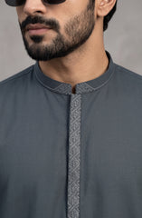 CHARCOAL-GREEN EMBROIDERED BLENDED KAMEEZ SHALWAR